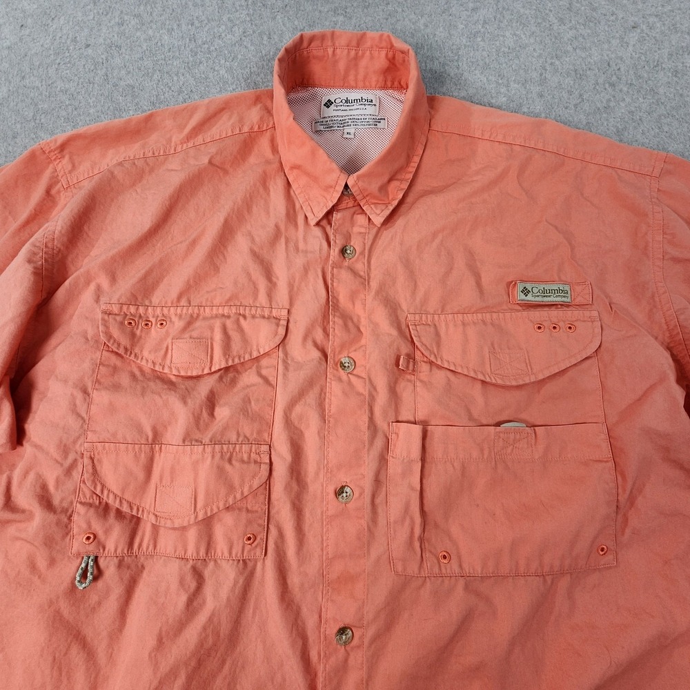Columbia PFG Fishing‎ Vent Shirt Mens XL Orange/Peach Short Sleeve Hiking Cotton
